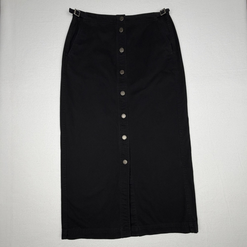 Lauren Ralph Lauren Black Cotton Button Front Midi Skirt with Side Buckles 8